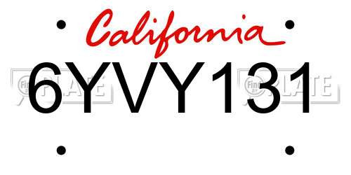 6YVY131 California License Plate