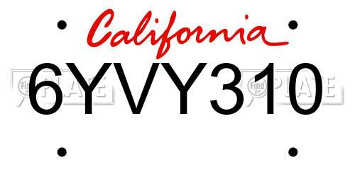 6YVY310 California License Plate