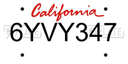 6YVY347 California License Plate