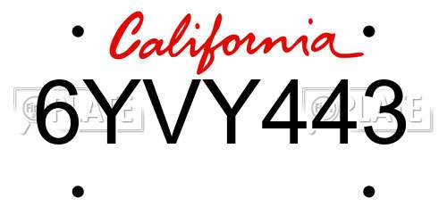6YVY443 California License Plate
