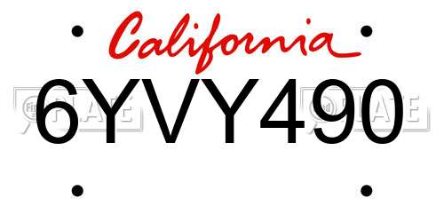 6YVY490 California License Plate