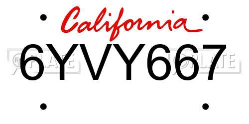 6YVY667 California License Plate