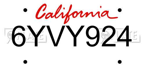 6YVY924 California License Plate
