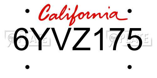 6YVZ175 California License Plate