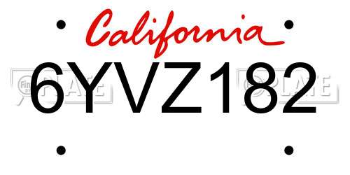 6YVZ182 California License Plate
