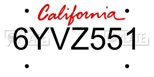 6YVZ551 California License Plate