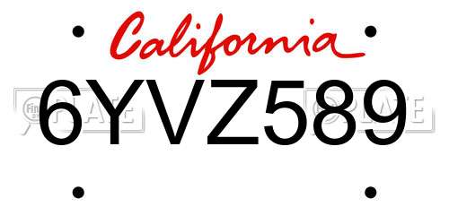 6YVZ589 California License Plate