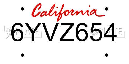 6YVZ654 California License Plate