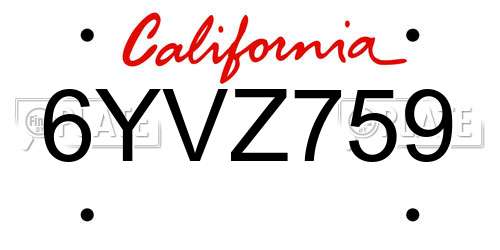 6YVZ759 California License Plate