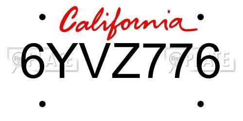6YVZ776 California License Plate