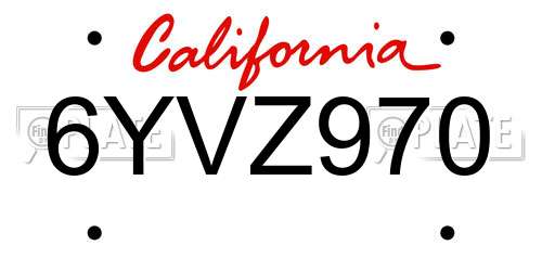 6YVZ970 California License Plate