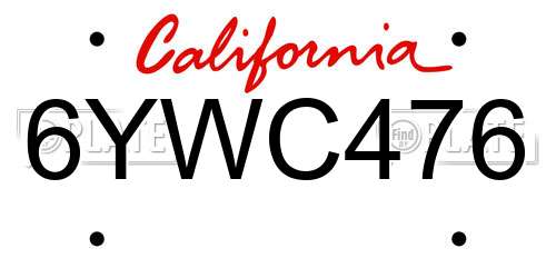 6YWC476 California License Plate