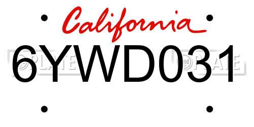 6YWD031 California License Plate