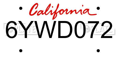 6YWD072 California License Plate