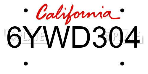6YWD304 California License Plate