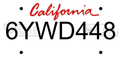 6YWD448 California License Plate