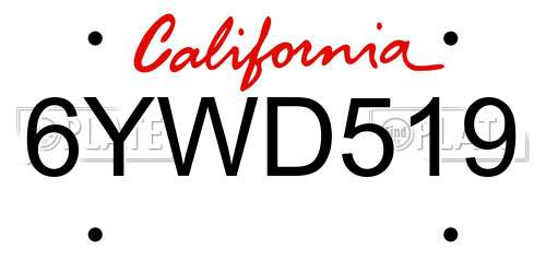 6YWD519 California License Plate