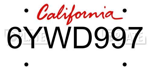 6YWD997 California License Plate