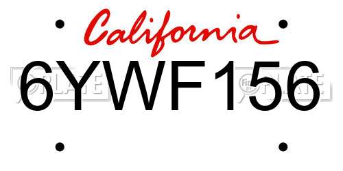 6YWF156 California License Plate