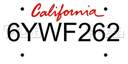 6YWF262 California License Plate
