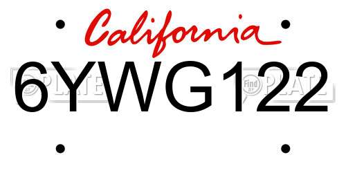 6YWG122 California License Plate