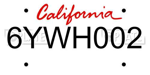 6YWH002 California License Plate