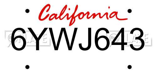 6YWJ643 California License Plate