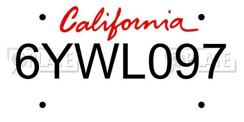 6YWL097 California License Plate