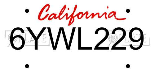 6YWL229 California License Plate