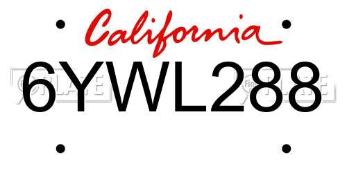 6YWL288 California License Plate