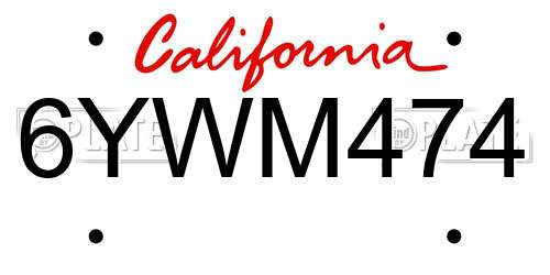 6YWM474 California License Plate
