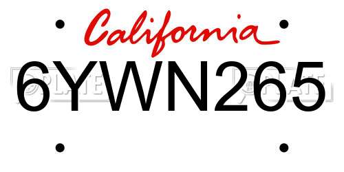 6YWN265 California License Plate