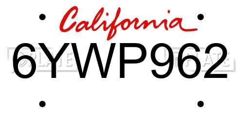 6YWP962 California License Plate