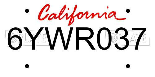 6YWR037 California License Plate
