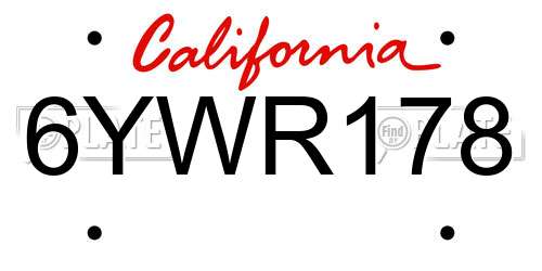 6YWR178 California License Plate