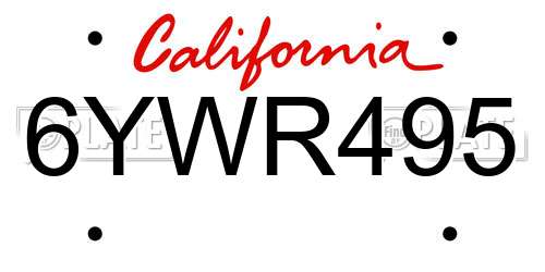 6YWR495 California License Plate