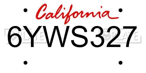6YWS327 California License Plate