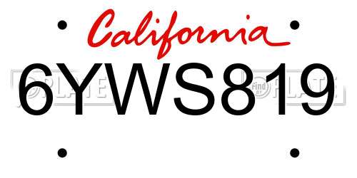 6YWS819 California License Plate