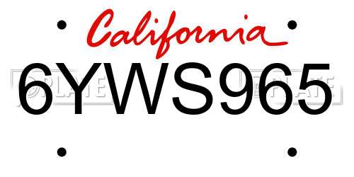 6YWS965 California License Plate