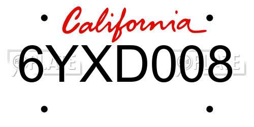 6YXD008 California License Plate