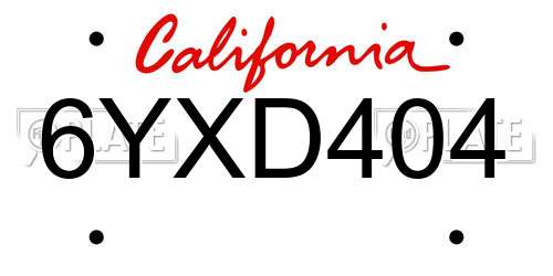 6YXD404 California License Plate