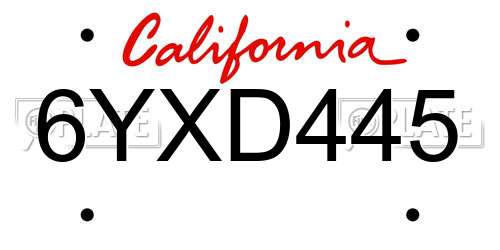 6YXD445 California License Plate