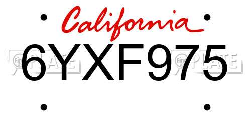 6YXF975 California License Plate