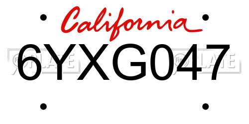 6YXG047 California License Plate