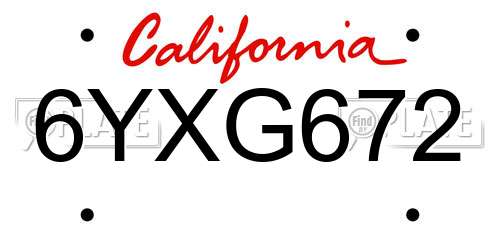 6YXG672 California License Plate