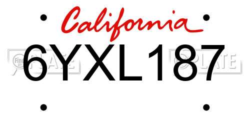 6YXL187 California License Plate