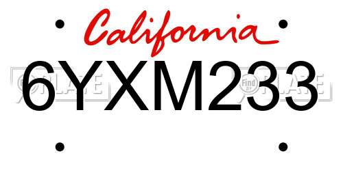 6YXM233 California License Plate