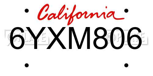 6YXM806 California License Plate
