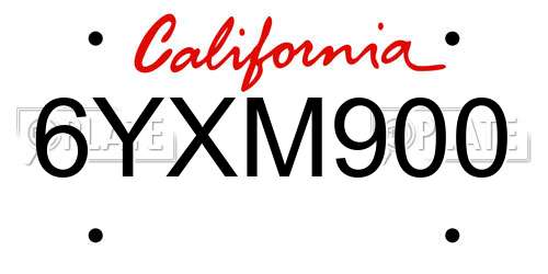 6YXM900 California License Plate