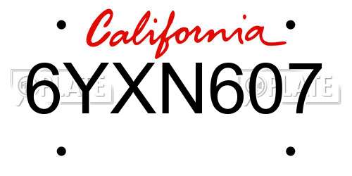6YXN607 California License Plate